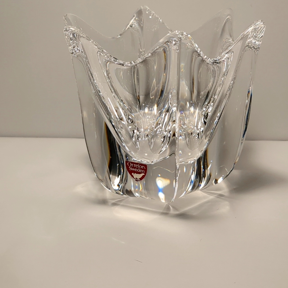 Orrefors Sweden Belle Crystal Art Glass vase, candle, bowl.